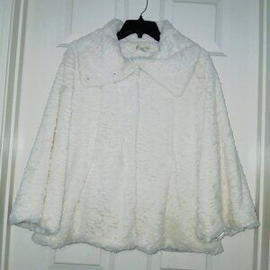 Formal Faux Fur Cropped Cape Swing Capelet Coat White Bridal Satin Lined Size OS